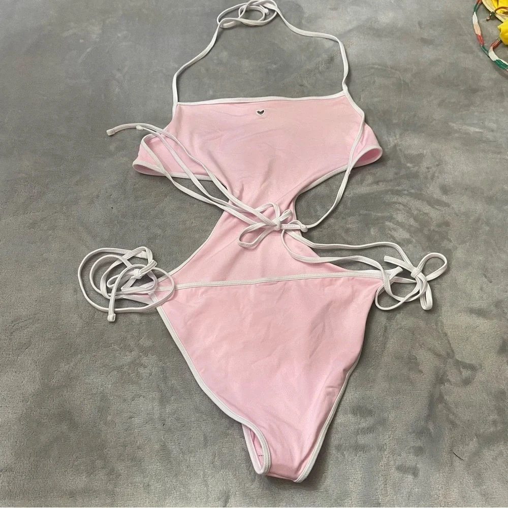 New! Frankie’s bikinis Amalia one piece monokini pink heart 24672